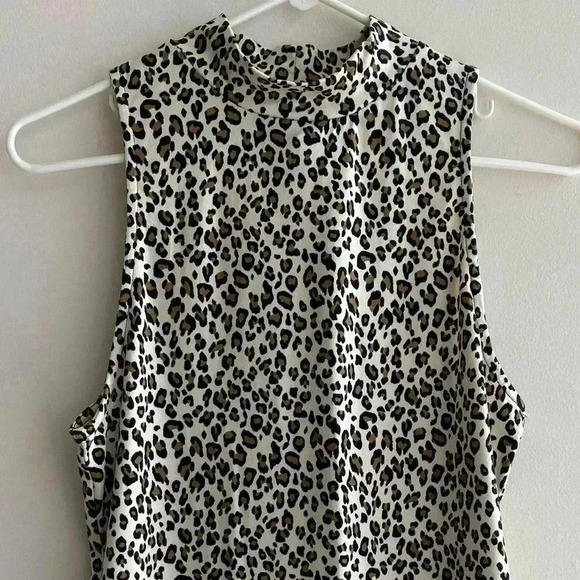 Gaze Cheetah Print Mock Neck Tank Top, Animal Print Shirt, Size Large - Picture 1 of 11